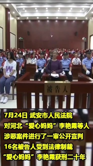 河北"爱心妈妈"涉恶案一审宣判,李艳霞获刑二十年!