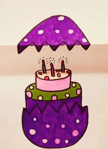 儿童简笔画: 简笔画教程,鸡蛋里的生日蛋糕