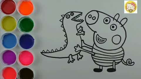 小猪乔治和他的恐龙先生,儿童基础绘画涂色教程