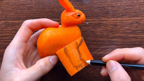 美食雕刻家,原来胡萝卜这么可爱,小兔子一只,雕刻得像艺术品
