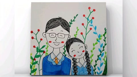 父亲节儿童画画:我和爸爸