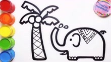 绘画和着色大象椰子树水彩画恰恰手工制作（Cha Cha handmade)4K
