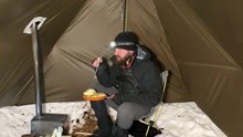 冬季热帐篷吊床露营，木炉鸡香蒜酱阿尔弗雷多