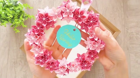 手工:浪漫漂亮的纸樱花花环制作