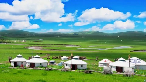 蒙古放牧羊群蓝天白云绿草地 文艺晚会表舞蹈led背景视频素材