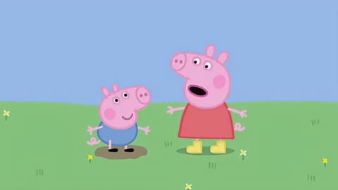 小猪佩奇和乔治去院子外面泥坑里跳来跳去